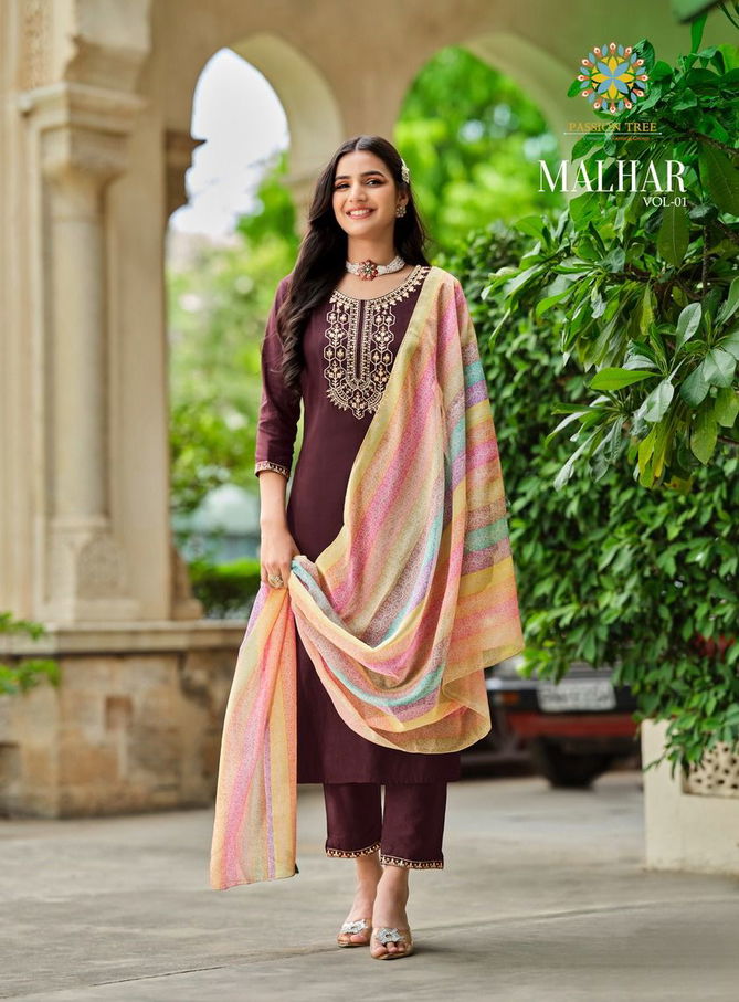 Malhar Vol 1 By Passion Tree Roman Silk Designer Kurti With Bottom Dupatta Wholesale Online
